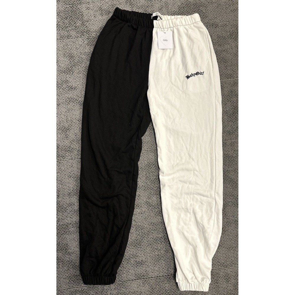 Adika BabyGirl Colorblock Sweatpants Black White Split Joggers NWT Small Pants